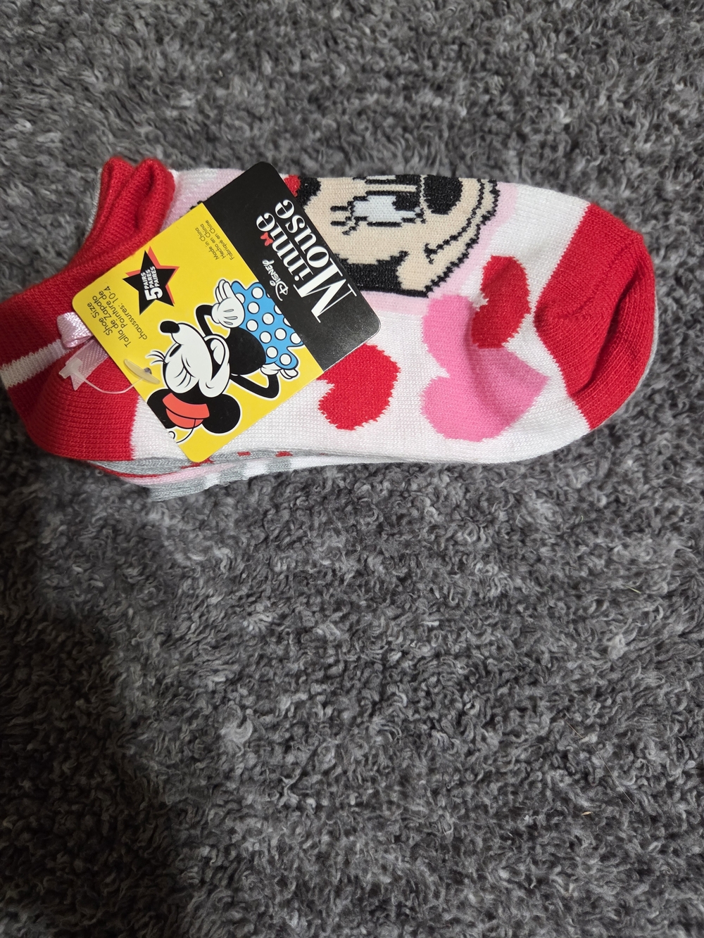 Disney Minnie Mouse Kids No-Show Socks - Red, Pink & White Hearts